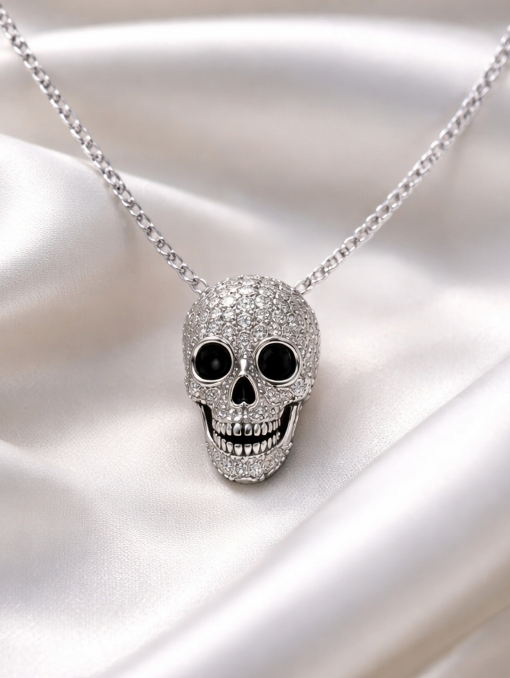 New 925 Sterling Silver Skull CZ Necklace